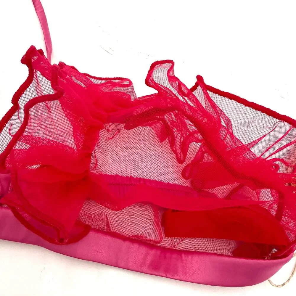 Skims Embroidered Tulle Triangle Bralette Pink Taffy New with tags Size Medium - Picture 4 of 4